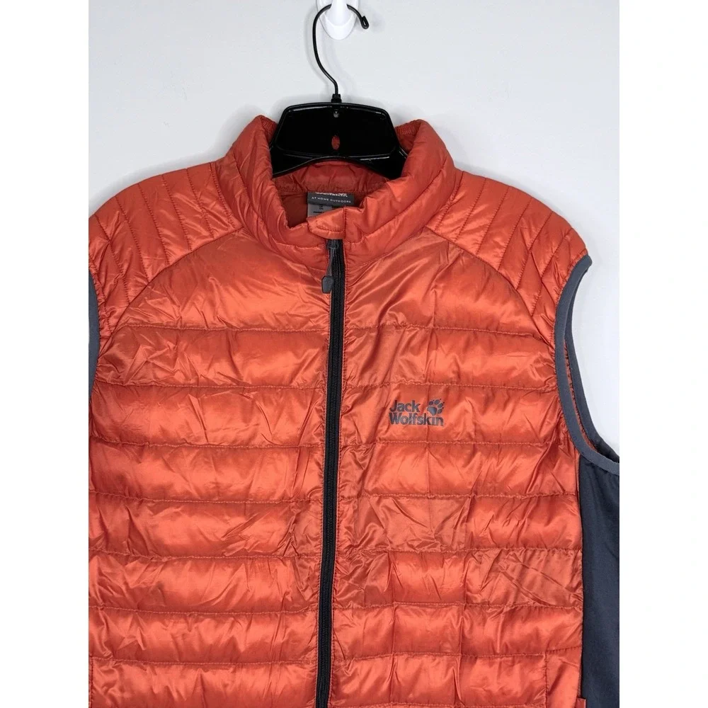 Jack Wolfskin Mens Routeburn Pro Duck Down Blend Orange Puffer Vest Size Large